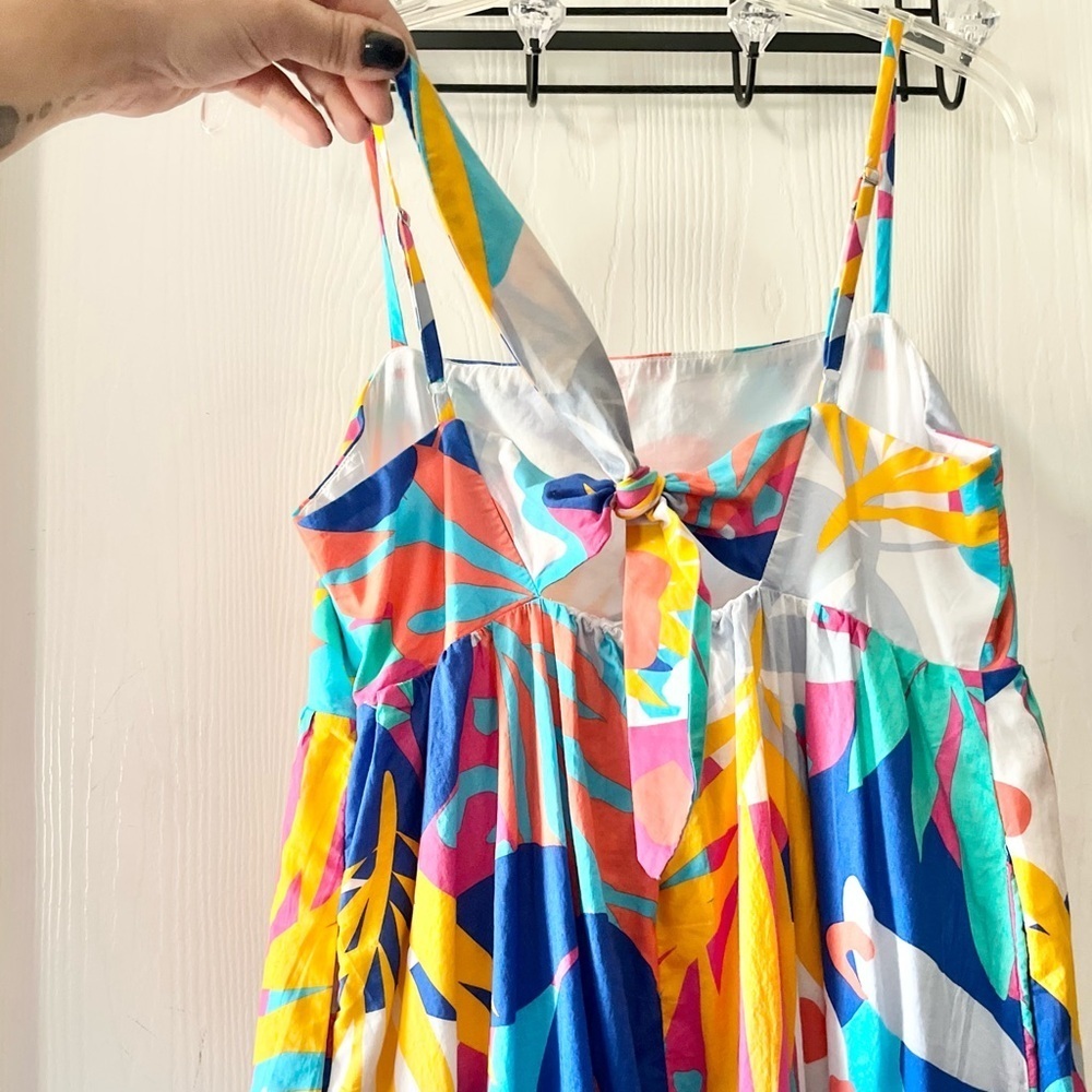 J. Crew Multicolor Tropical Leaf Print Maxi Dress with Back Tie and Pockets - Picture 5 of 9